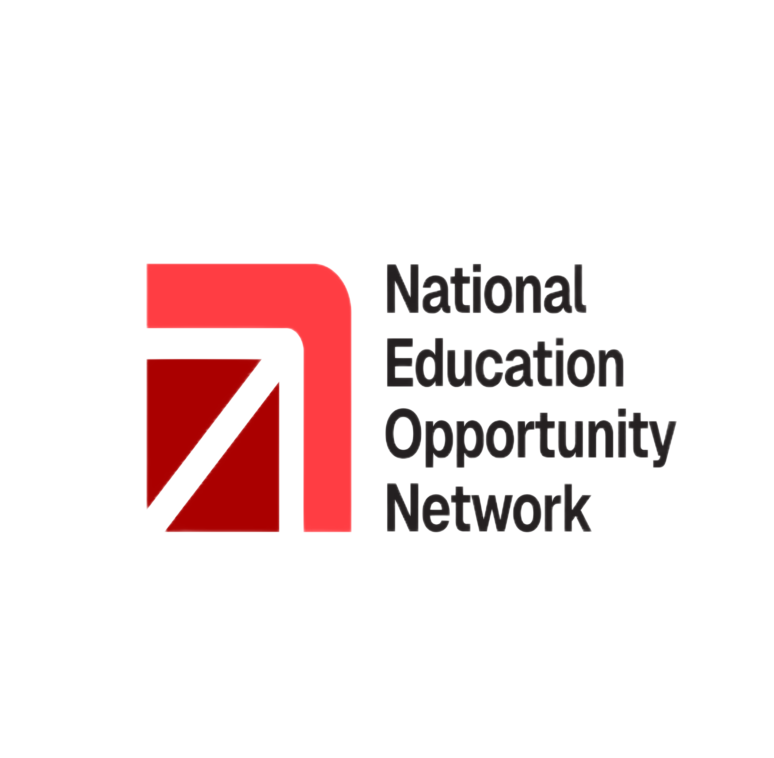 Official logo of the National Education Opportunity Network, showing a red and black graphic with bold text symbolizing advancement and equity in education.