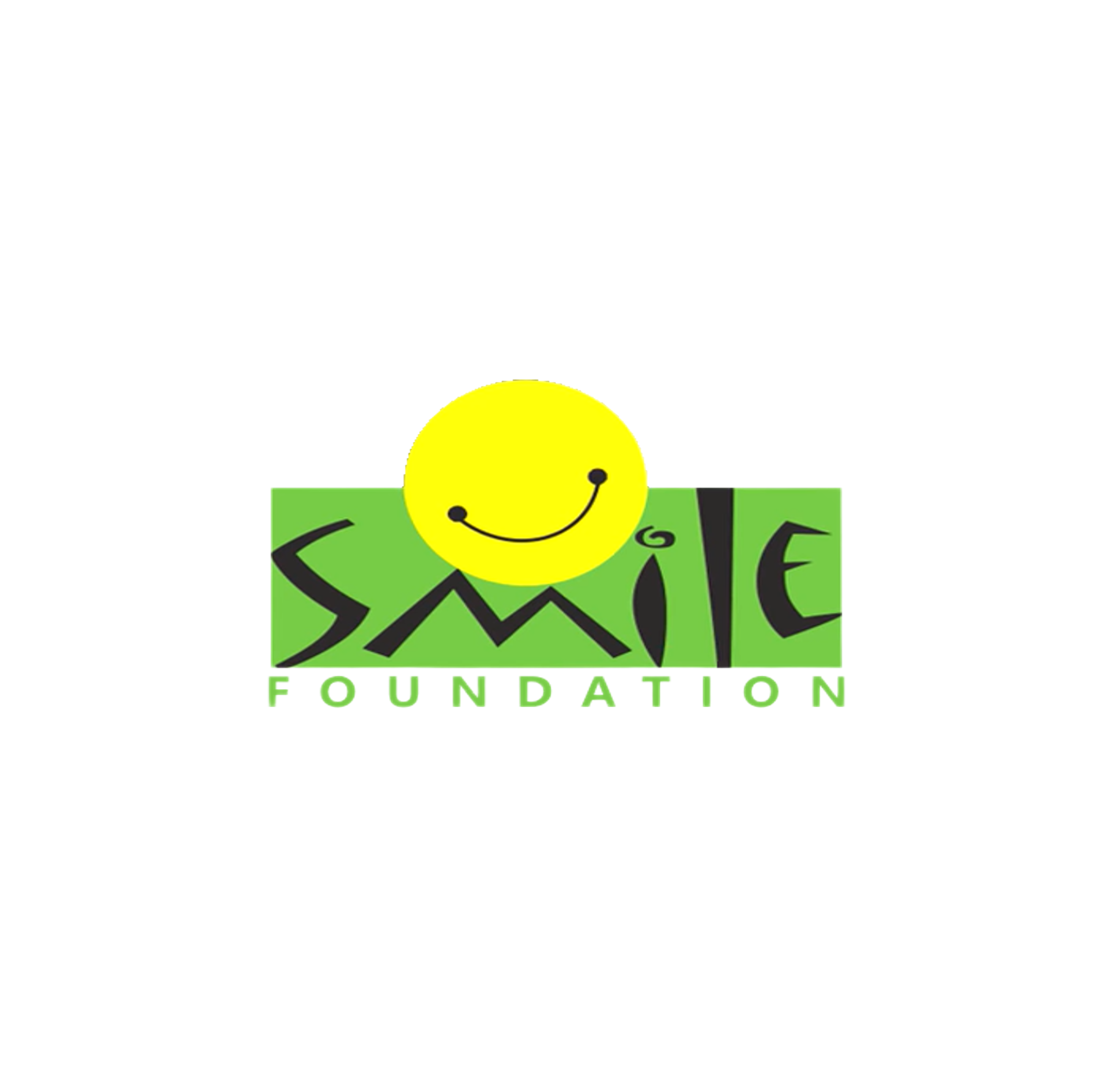 Logo of the Smile Foundation featuring a stylized yellow smiling face above the word “SMILE” in black playful font over a green background.